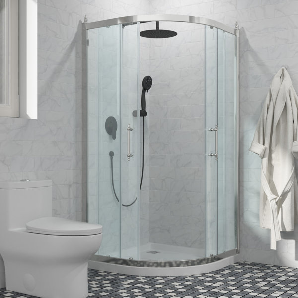 Logmey 72" H Double Sliding Framed Shower Door Round Shower Door